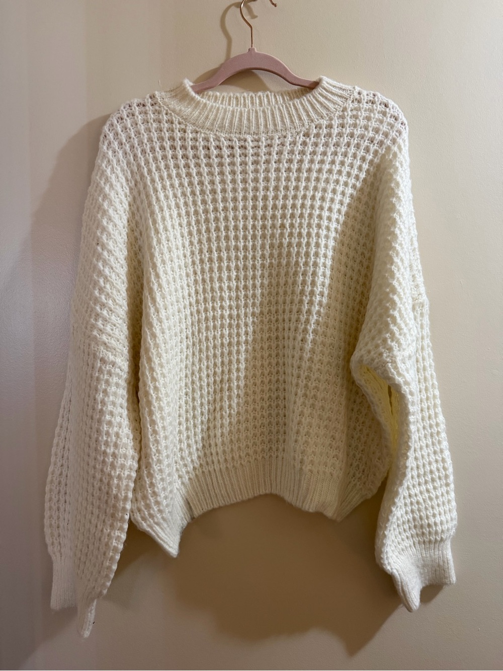 NWOT Sonoma Ivory Waffle-Knit Crewneck Sweater - Picture 2 of 7